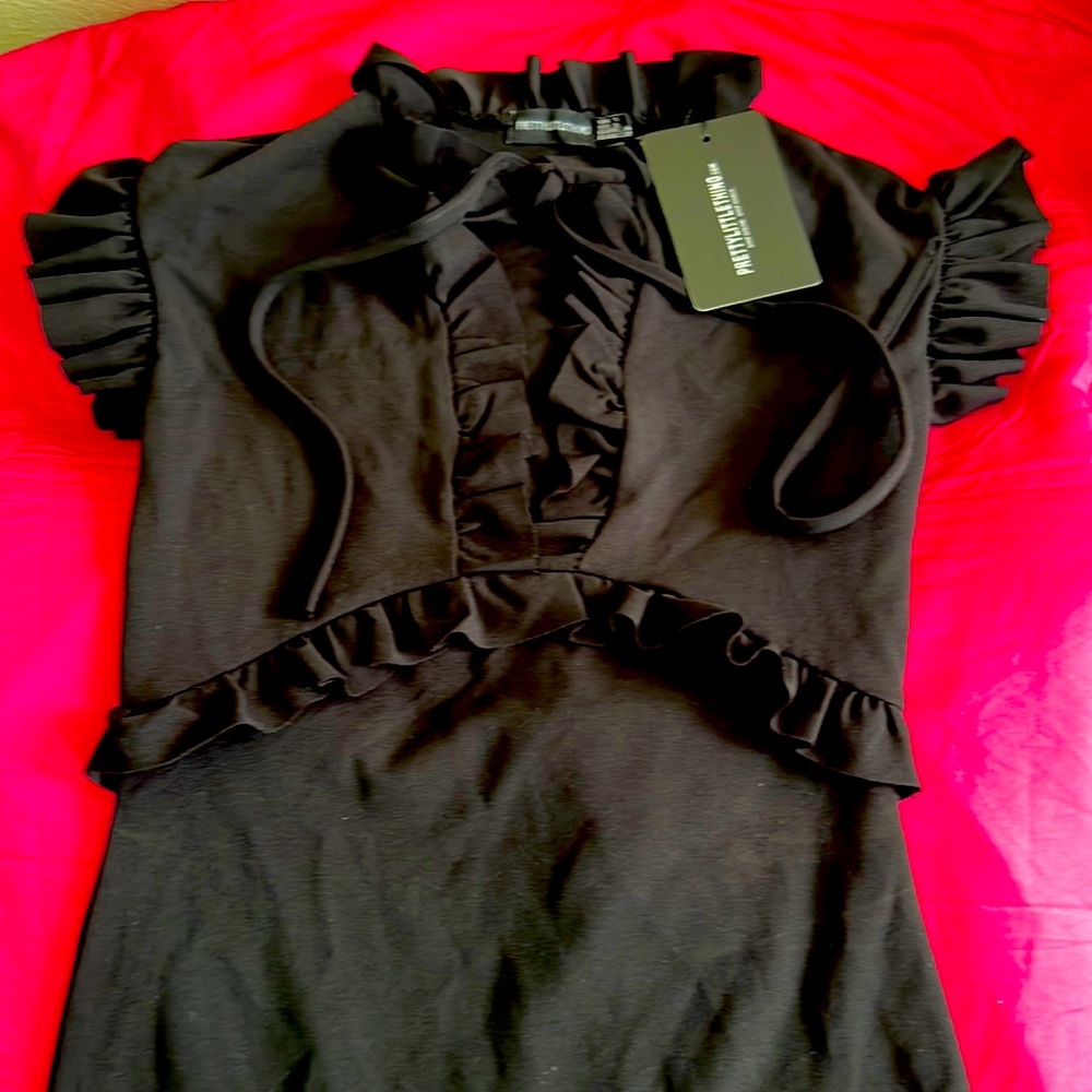 Pretty little thing black frill bodycom dress